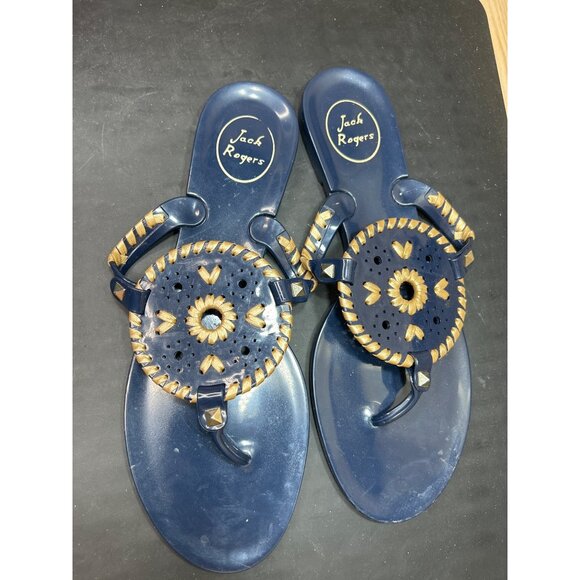 Jack Rogers Womens Navy & Gold Jelly Sandals Size 9 With Sunburst Design - Picture 3 of 7